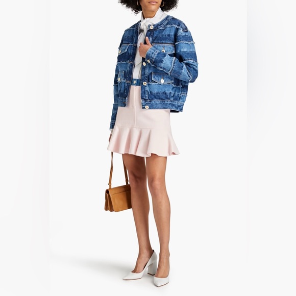 BNWT Sandro Blue Faded Patchwork Denim Jacket - Size 38 - Picture 2 of 8